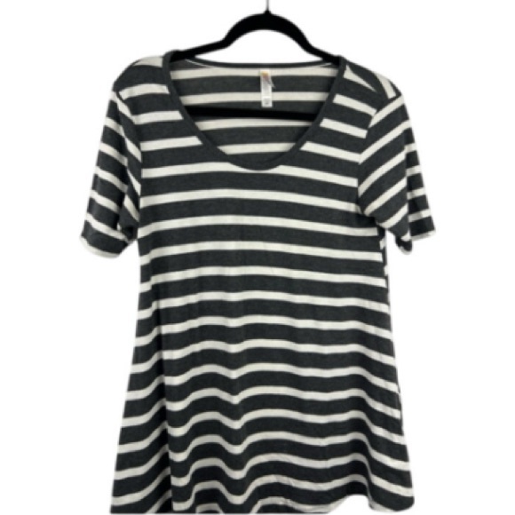 LuLaRoe Tops - LuLaRoe Striped Swing Tunic Tee Gray White Short Sleeve Soft Stretch XXS